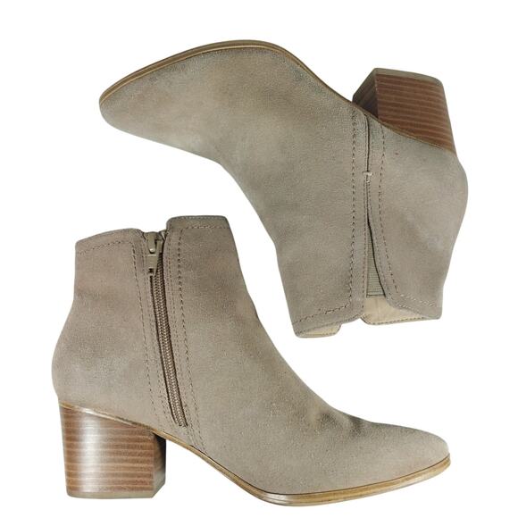 ALDO! FAWN BEIGE/TAN GENUINE SUEDE LEATHER STACKED CHUNKY HEEL BOOTS! SZ 7.5M - Picture 6 of 9